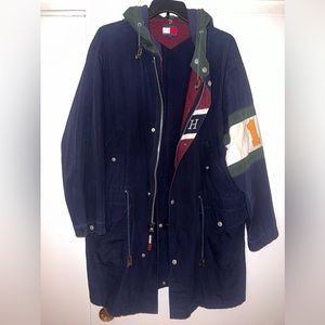 Rare Vintage 90s Tommy Hilfiger Athletics Long Trench Coat Jacket